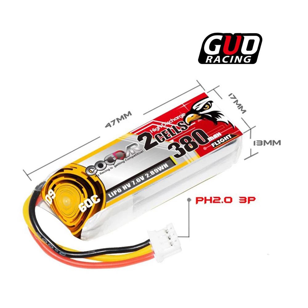 TG Racing 380mAh 2S 7.6V 60C HV Battery for 1/28 1/24RC Car TG RW00 MK3 XRX DriftArt02 FPV drone Racing