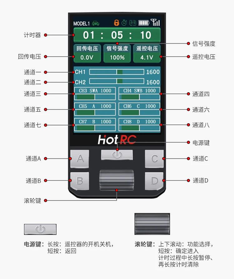 HOTRC CT-8A 8-channel remote control model vehicle and ship mixed control gun control remote transmitter receiver