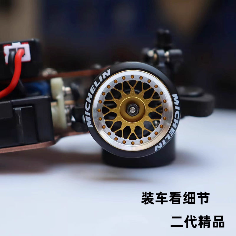 22mm Metal BBS Wheel & Lettered Drift Tire Set for Kyosho MINI-Z, MINI-Q, MINI-D, MK3, DB Micro RC