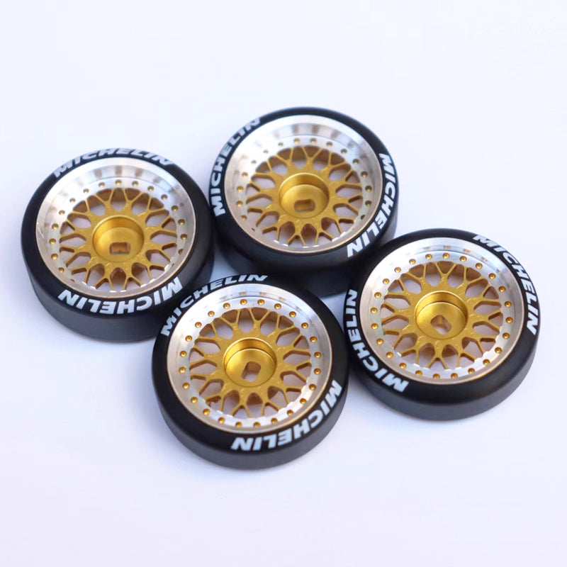 22mm Metal BBS Wheel & Lettered Drift Tire Set for Kyosho MINI-Z, MINI-Q, MINI-D, MK3, DB Micro RC