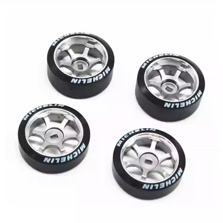 Metal Wheel Hub w/ Logo & Drift Tires for MINI-Q AWD, ATR, XRX, DRZ, GLA, AMZ