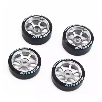 Metal Wheel Hub w/ Logo & Drift Tires for MINI-Q AWD, ATR, XRX, DRZ, GLA, AMZ
