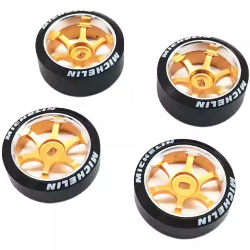 Metal Wheel Hub w/ Logo & Drift Tires for MINI-Q AWD, ATR, XRX, DRZ, GLA, AMZ