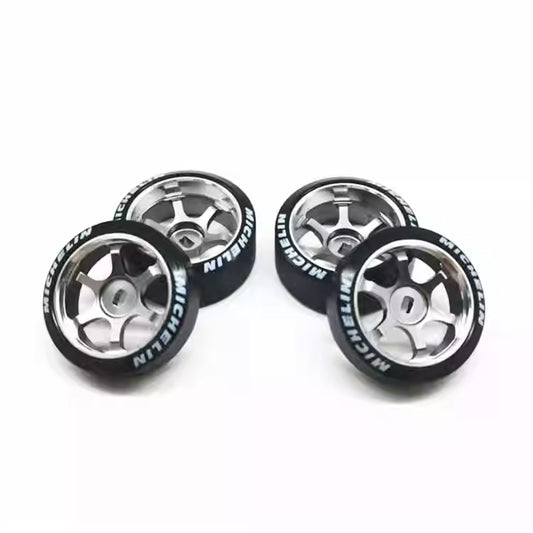 Metal Wheel Hub w/ Logo & Drift Tires for MINI-Q AWD, ATR, XRX, DRZ, GLA, AMZ