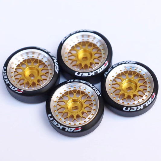 22mm Metal BBS Wheel & Lettered Drift Tire Set for Kyosho MINI-Z, MINI-Q, MINI-D, MK3, DB Micro RC