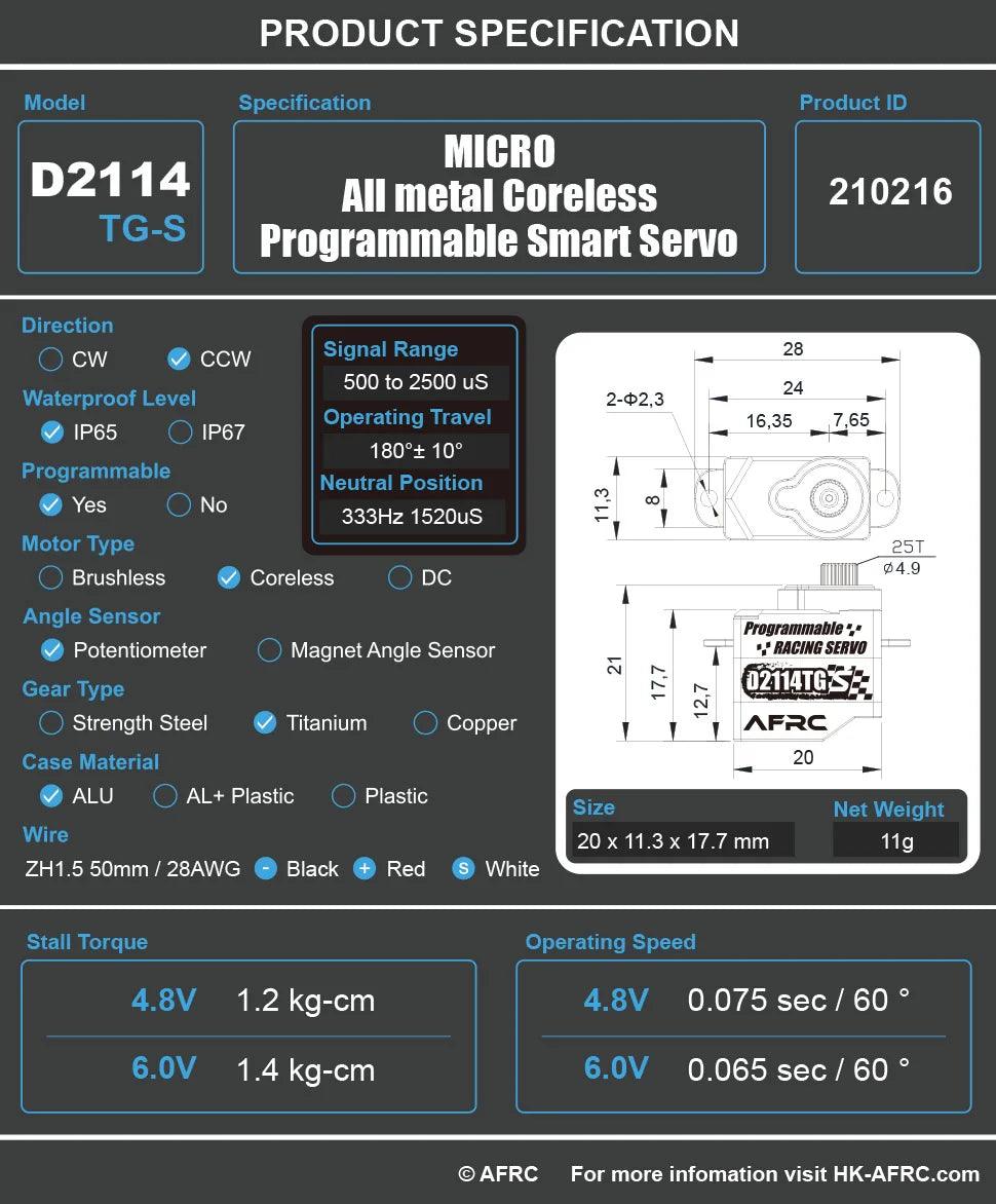 AFRC-D2114TG-S Micro all metal steering gear TG MINI-Q TRC MK2 XRX GLD DRZ ART2 RW00 Drift car modified and graded