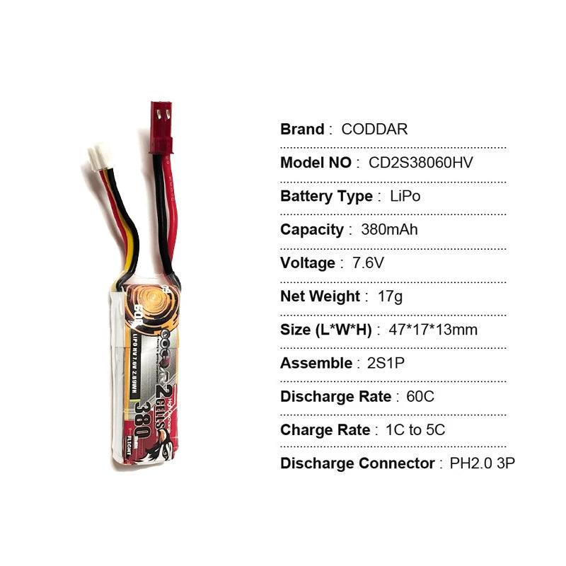 TG Racing 1/24 Drift Mosquito Car Battery D24 TG RW00 ZER07.6V 2S Li-ion Battery 380mAh